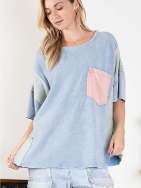 Blue Velvet Oversized Patchwork Peace Top Size Large NWT